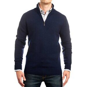 Jeremy Argyle‎ Navy Merino Quarter Zip Textured Stripe 100% Merino Wool Sz S NWT
